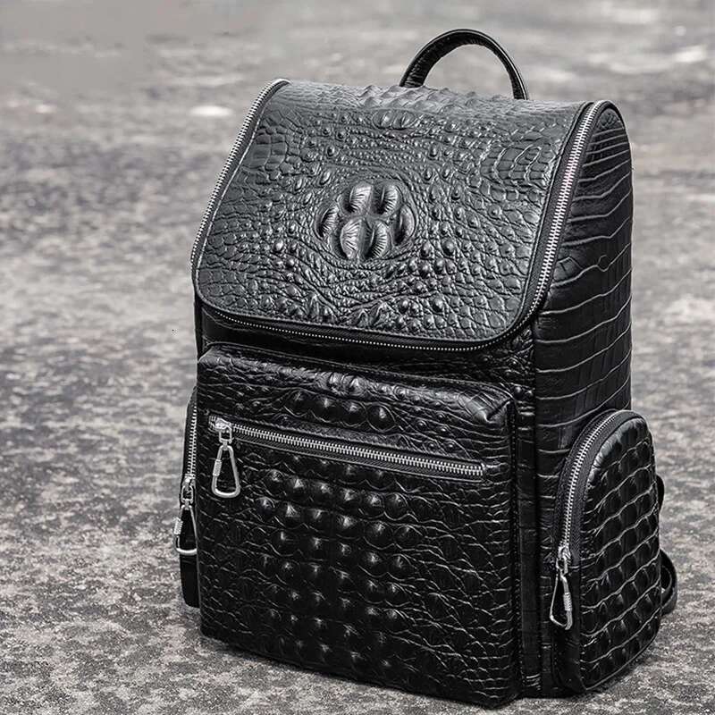 Fashion Alligator Pattern Genuine Leather For Men Business 15.6 Inch Laptop Rucksack School Computer Backpack Bag