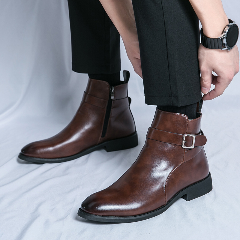 Men Summer High Top Martin Boots Trendy Pointed Short Boots Chelsea Boots Mens British Style Zipper Boots 220819