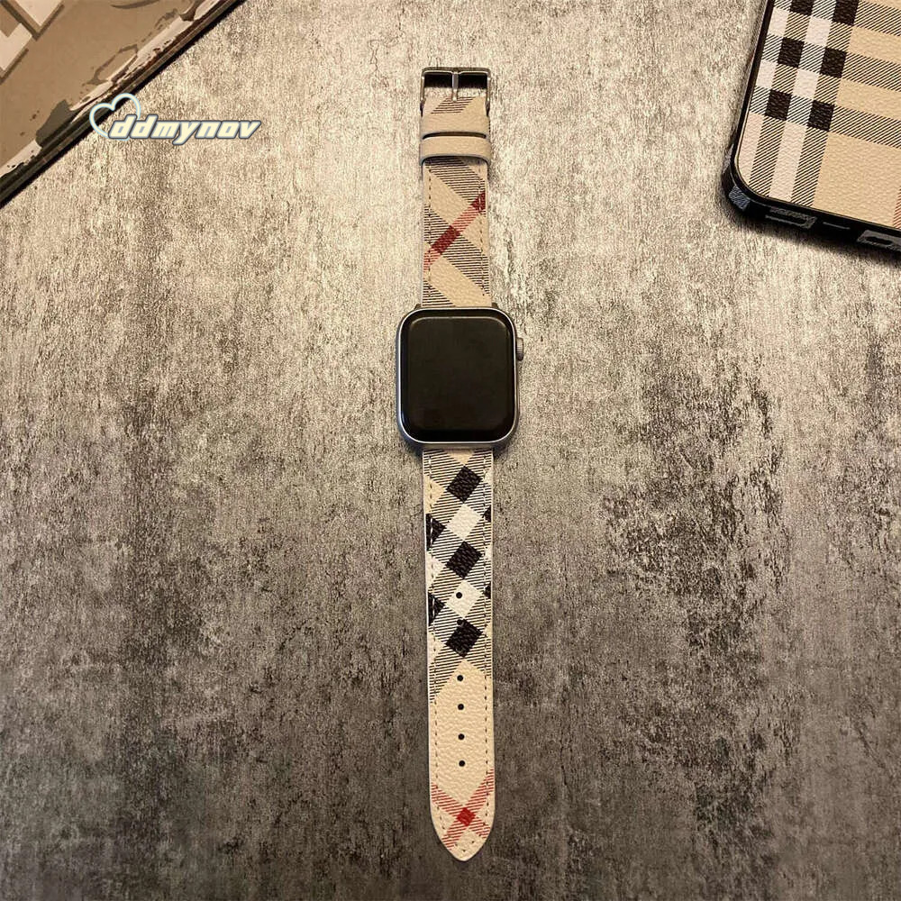 Compatible with Apple Watch Band iWatch Leather Striped Plaid Pattern Unisex SE Fashion Trend H11.21 ddmynov