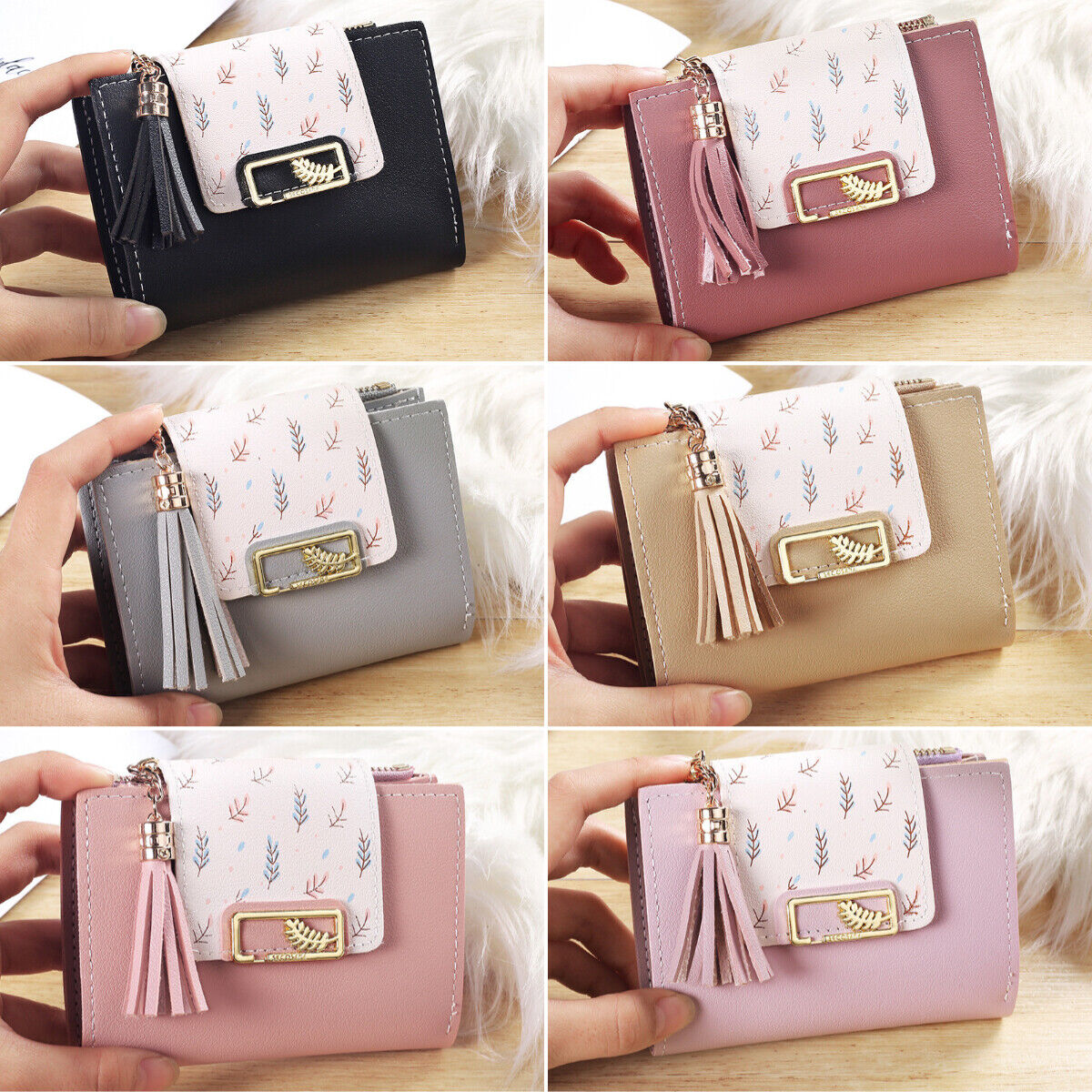 PU Leather Ladies Short Wallet Tassels Clutch Bag Cute Folding Card Holder Zipper Coin Small Purse Perfect For Everyday Use