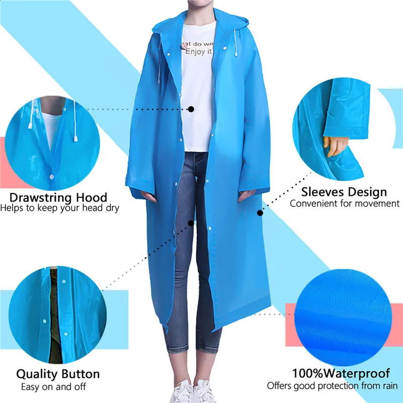 1PC Women Waterproof Long Raincoat Waterproof Hooded EVA Rain Jacket Man Poncho Outside Hiking Rainwear Clothing Men Rain Coat 250421