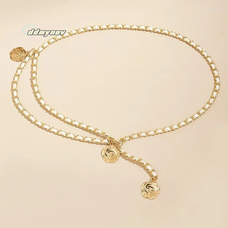 Chain Belts for Women Fashion Waist Belt with Metal Camellia, Versatile Dress Accessories ddmynov