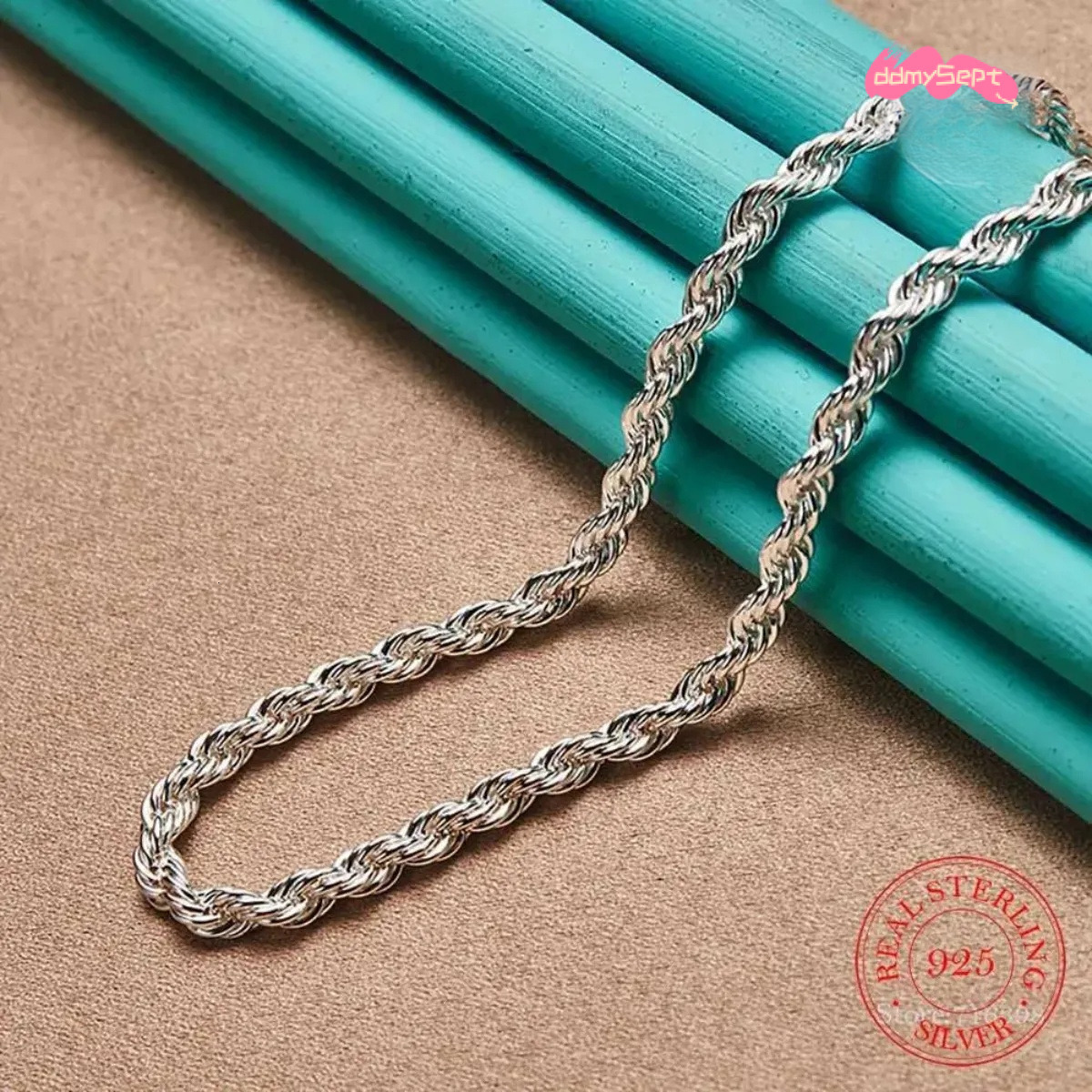 4MM Wide Real Sterling Rope Fashion Neutral Party Wedding Gift Pure Silver 925 Chain Necklace Mens Jewelry ddmysept