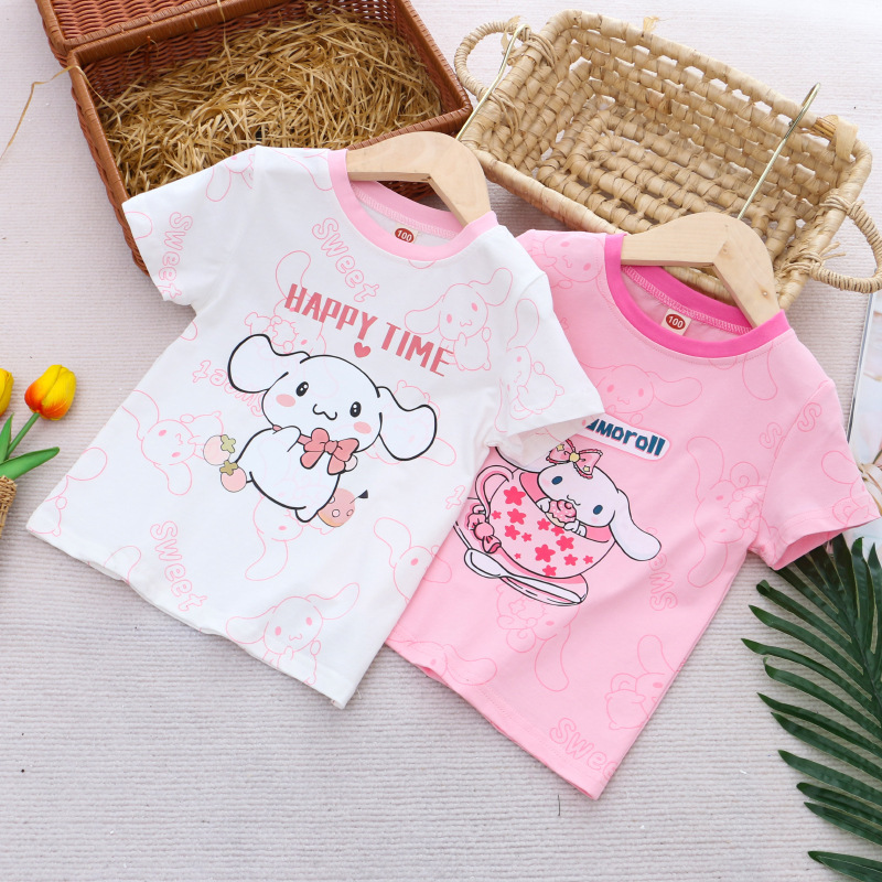 DISNEY Children's designer clothes with cartoon prints girls' clothes with color-blocking T-shirts summer children's clothing girls