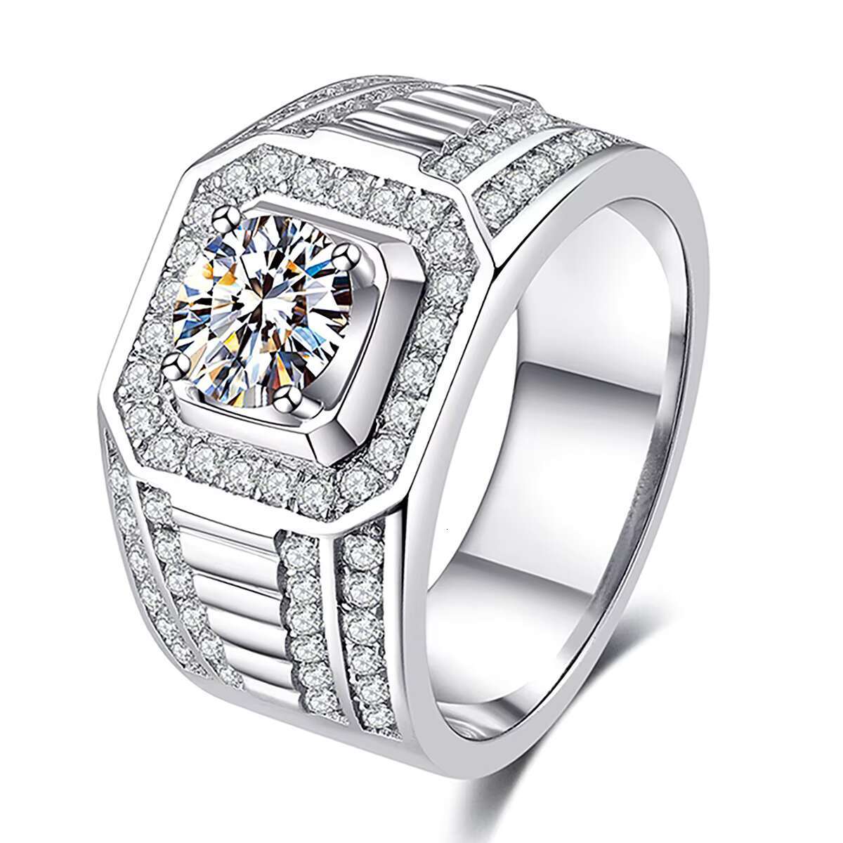 Large Diamond Moissanite Boy Mens Custom Ring 925 Sterling Silverfor Men Wedding Luxury Jewelry