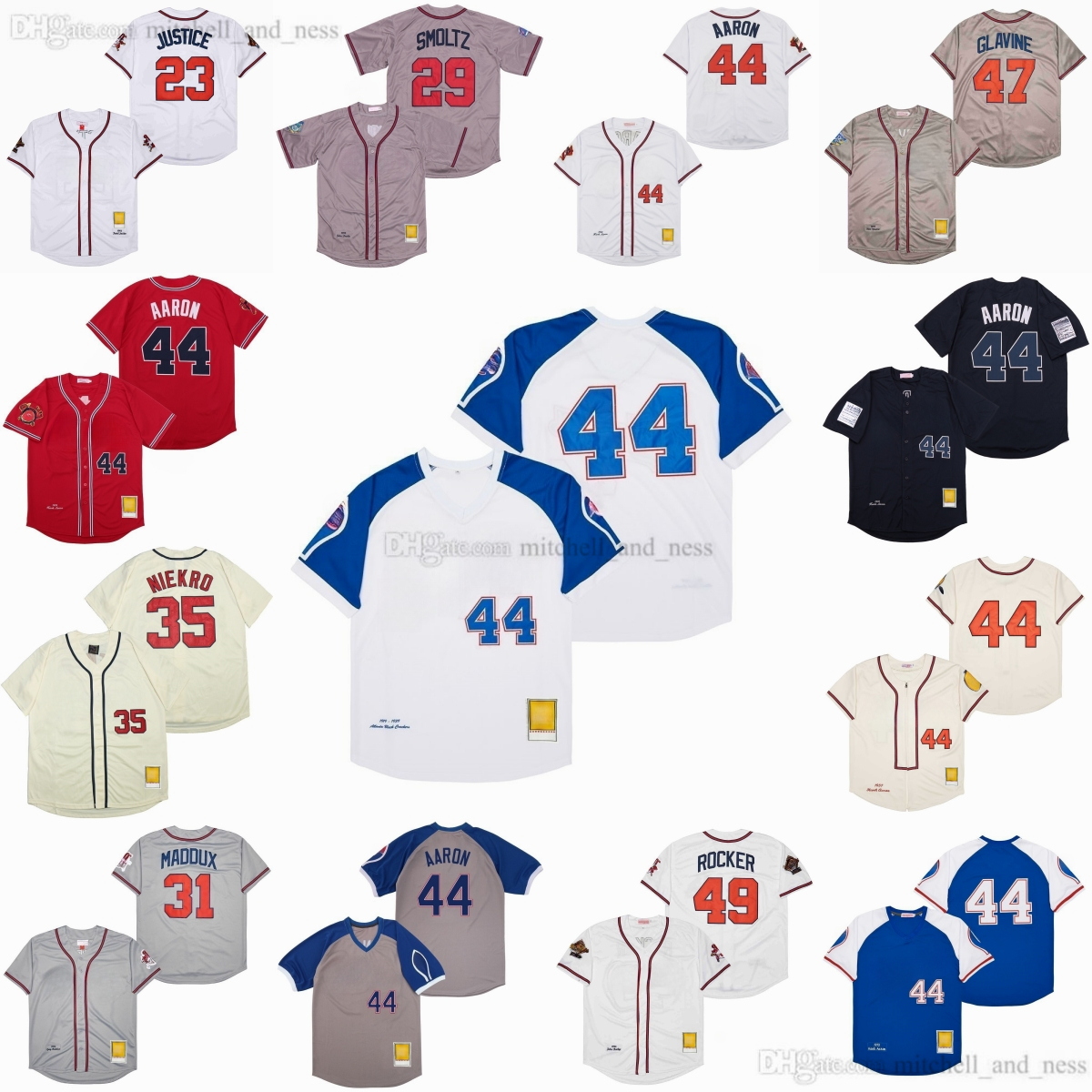 MitchellNess Movie 1995 Baseball 44 Hank Aaron Jersey Throwback David Justice John Smoltz Greg Maddux HRABOSKY Glavine Jerseys