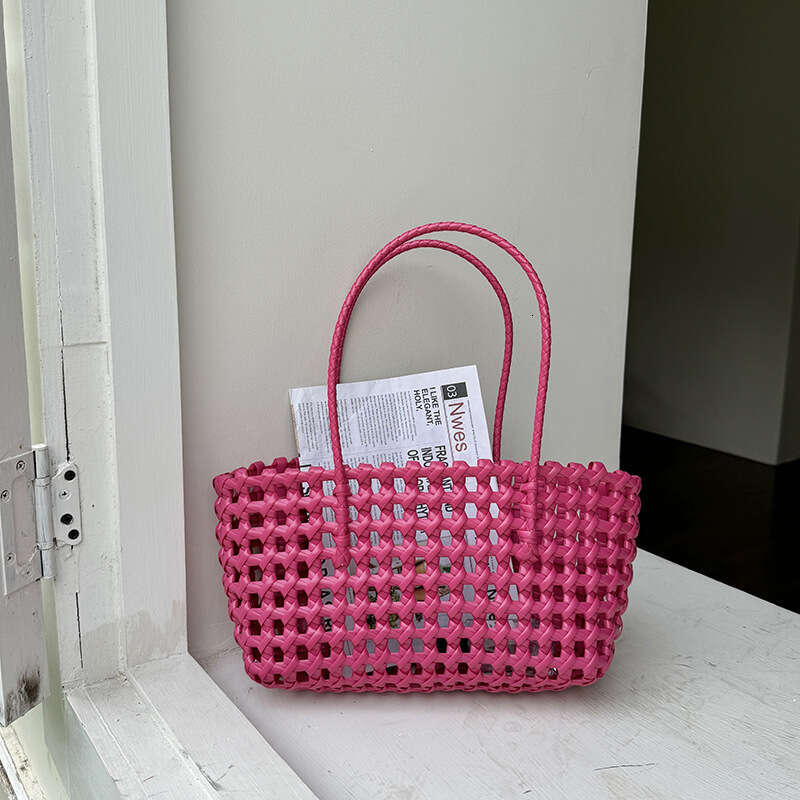 Handheld Hollow Woven Niche Vegetable Basket Vacation Shoulder Picnic Bag, Beach Bag B5