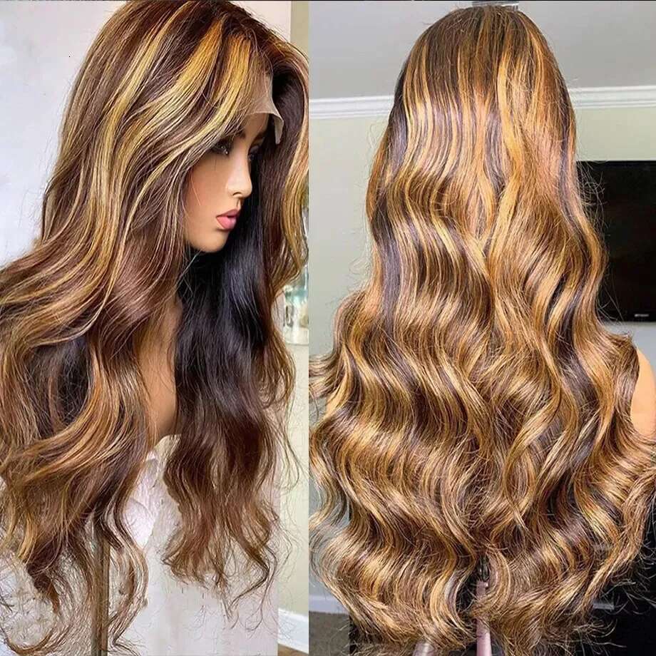 Highlight 13X4 Body Wave Front Brazilian Straight 13X6 Lace Frontal Human Hair Honey Blonde Colored