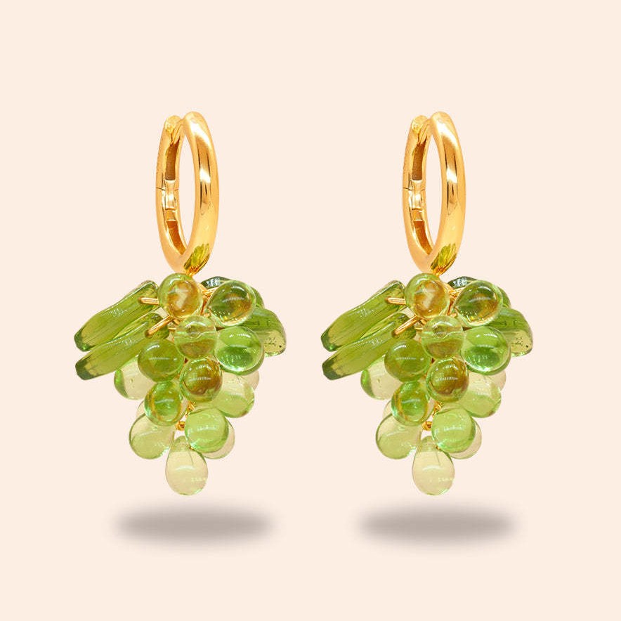 Vintage Crystal Beads Colorful Grape Earrings for Women Fashion Hoop Dangle Earring With gold plated Jewelry Wholesale