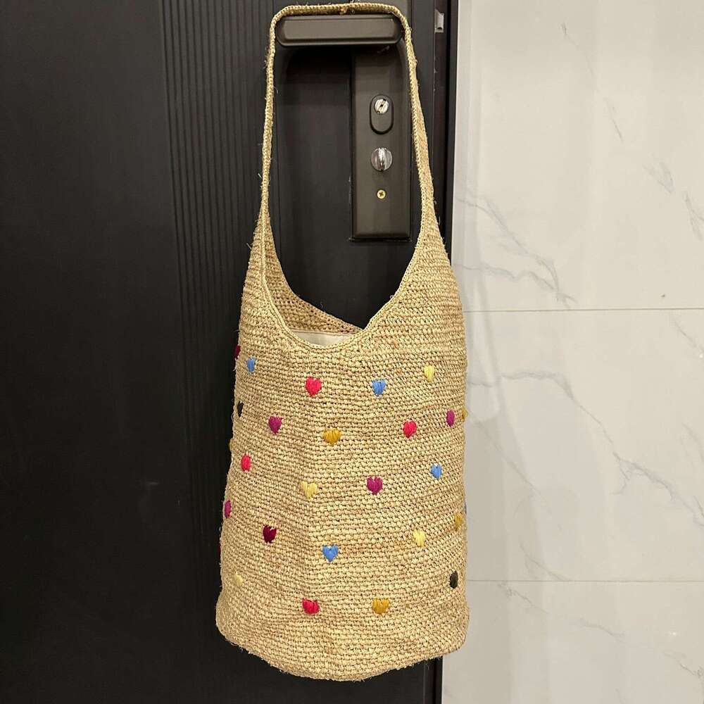 Ins Style Resort Beach Bag High Quality Lafite Grass Embroidered Bucket Beach Vacation Large Capacity Shoulder Bag Summer Colorful Point Versatile Cro