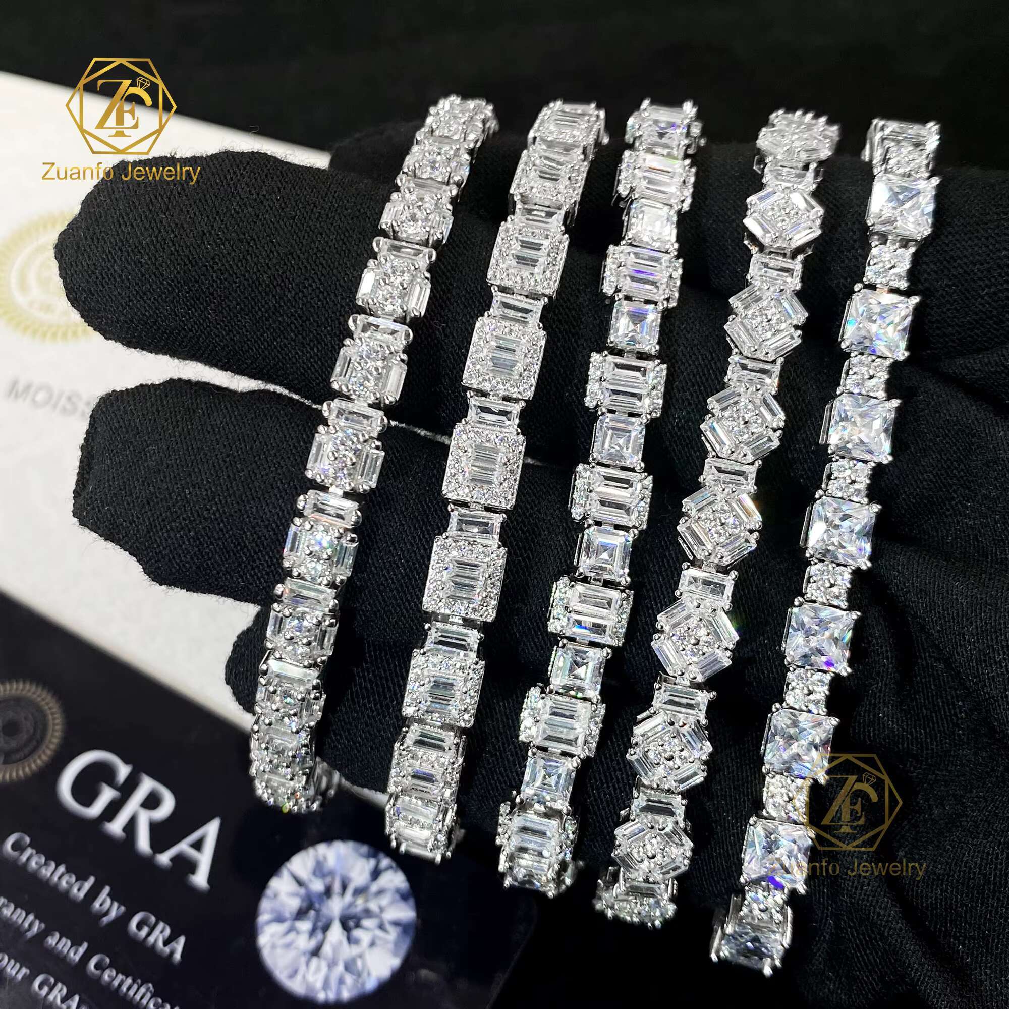 2025 Trendy Flower Style Moissanite Diamond Bracelet 925 Silver Baguette Iced Out VVS Moissanite Tennis Chain Bracelet