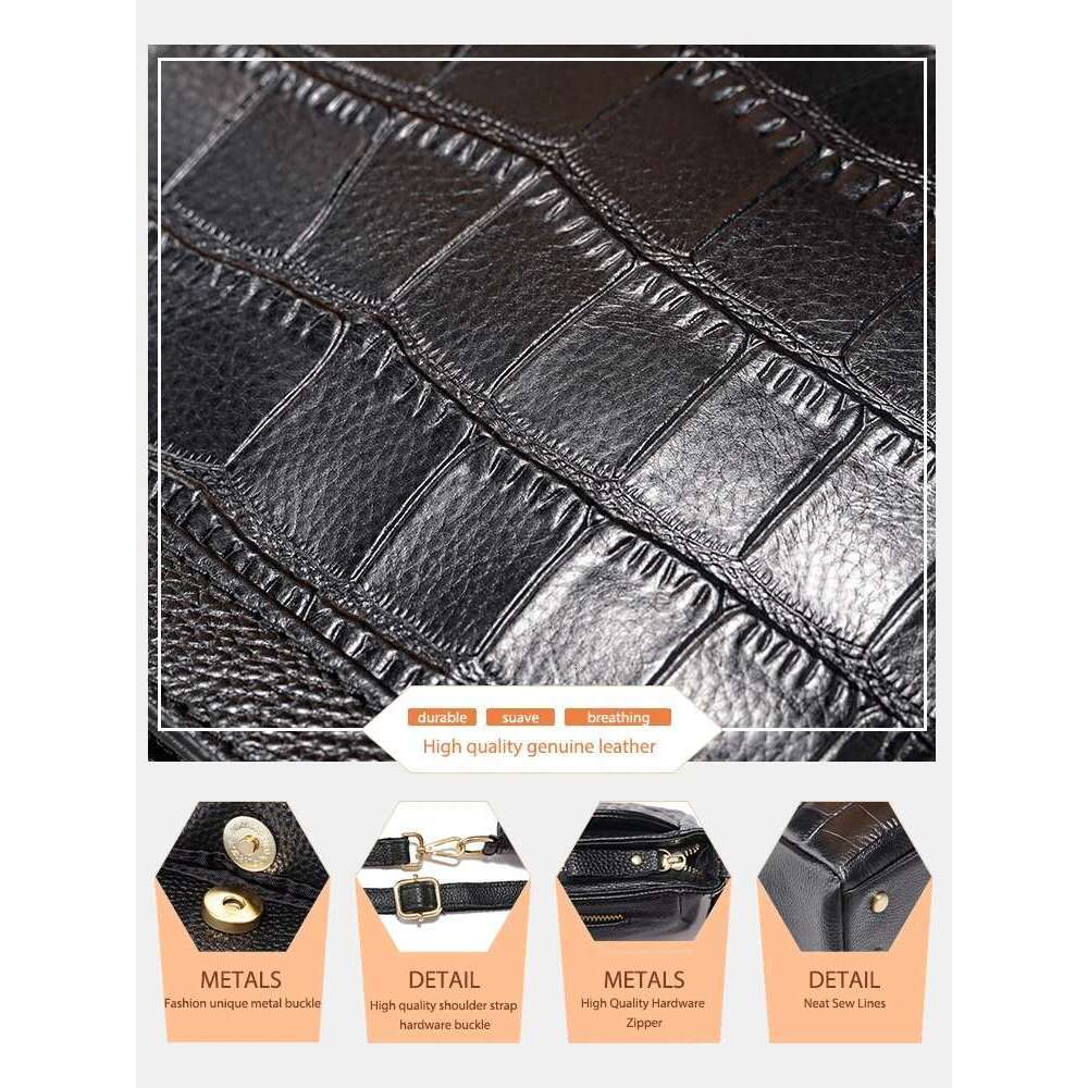 Zency Women S Cowhide Leather Shoulder Large Capacity Handbag With Stone Rose Flower Alligator Pattern Vintage Crossbody Bag Bag
