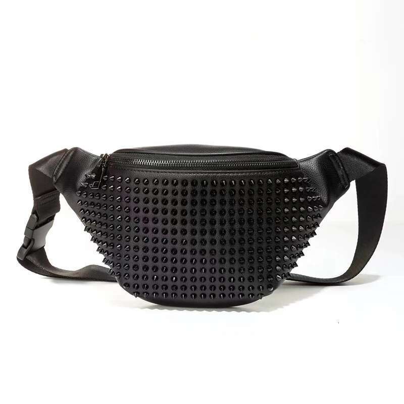 Fashion Casual Men's And Women's Leather Backpack Personality Riveted Travel Handbag Computer Chest Bag Fanny Pack