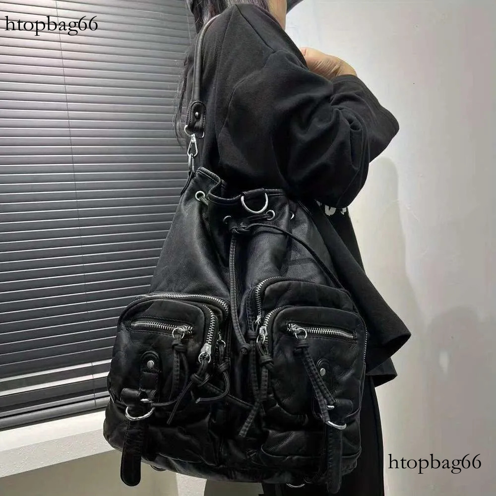 Y K Inspired Black Motorcycle With Multiple Pockets Durable Synthetic Faux Leather Adjustable Strap Perfect For Work Dates Parties Commute