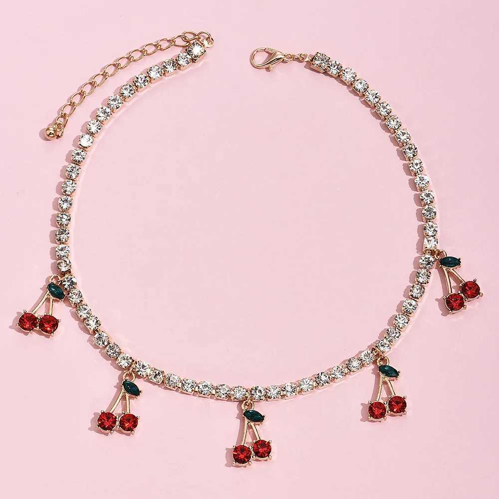 YWZIXLN Boho Bling rhinestone cherry pendant fashion necklace Bijoux chain necklace crystal necklace girl hip-hop jewelry N083XJ250422