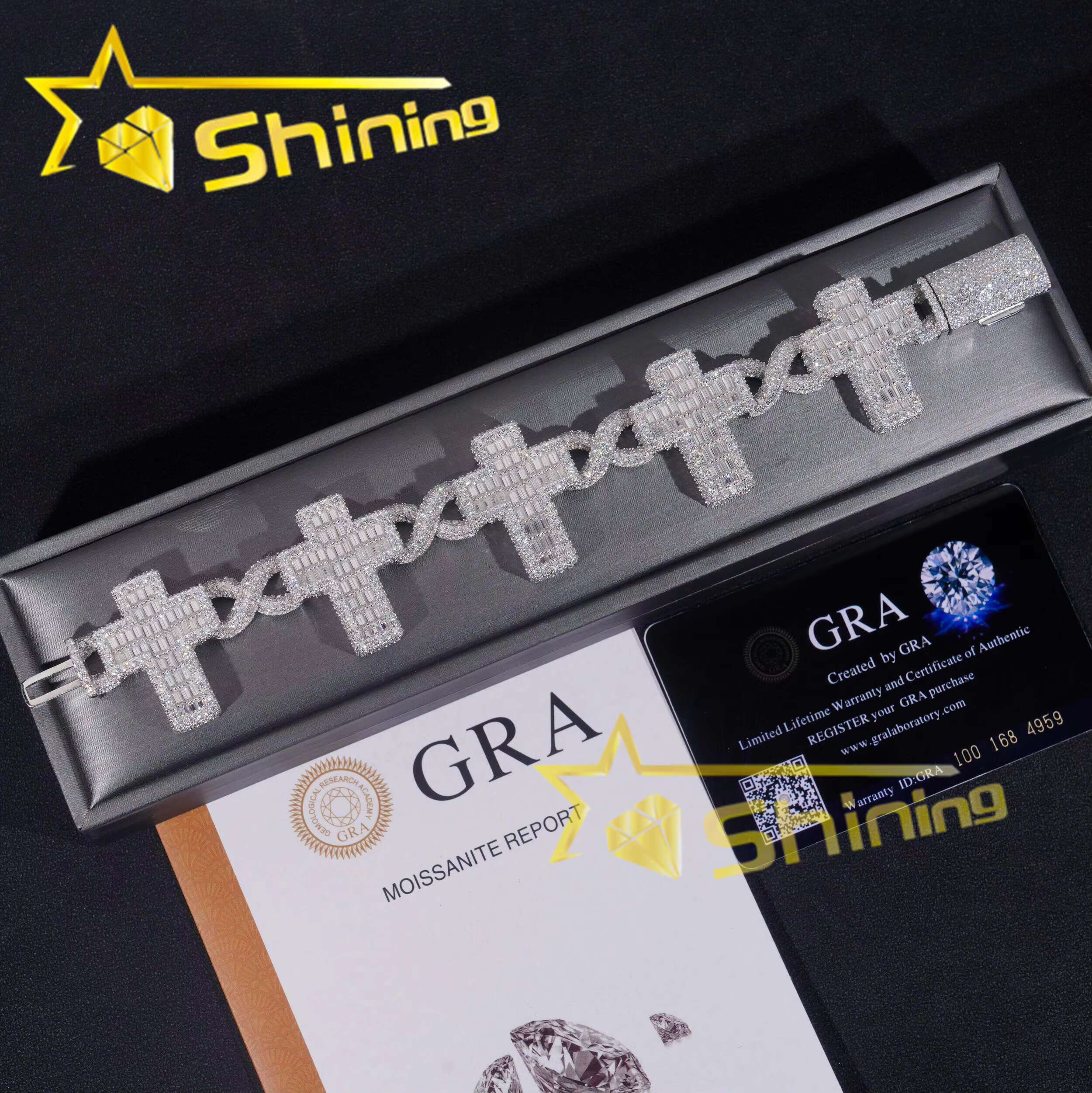Luxury Big Cross Infinity Cuban Link Chain Sterling Silver 925 Moissanite Hip Hop Mens Bracelets