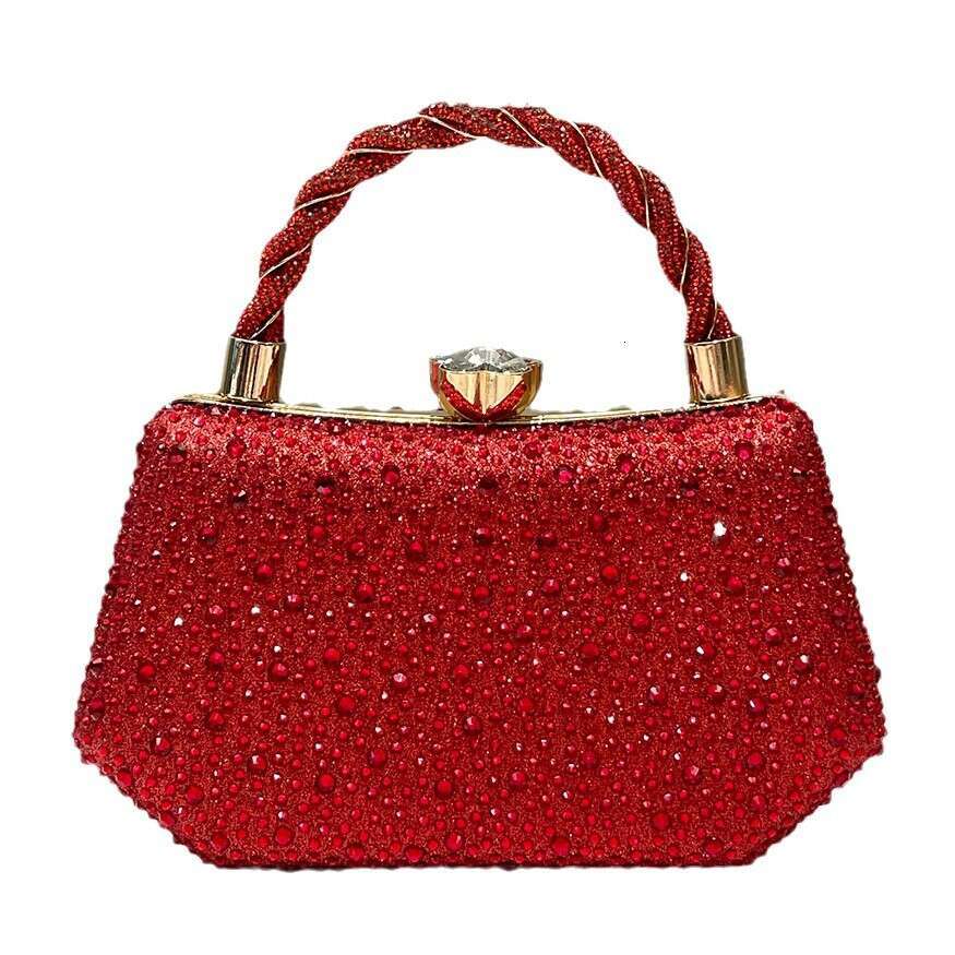 Red Shiny Double-Sided Hot Stamping Rhinestone For Ladies, Fashionable And Elegant Temperament, Dinner Bag, Handbag