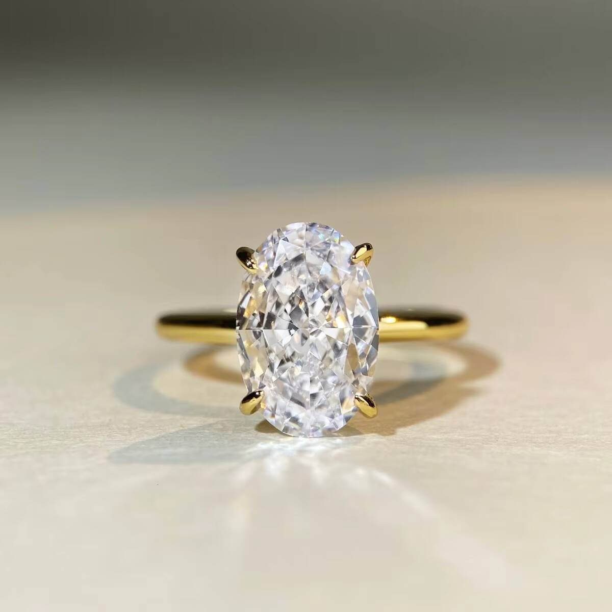 Classic Oval Cut 45CT Prog Setting Engagement Moissanite Ring Jewelry S925 Sterling Silver Moissanite Ring