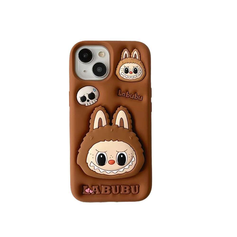 Kawaii Labubu Monsters Cover With Stand Holder Soft Silicone Case for iPhone 15 14 13 12 11 Pro Max