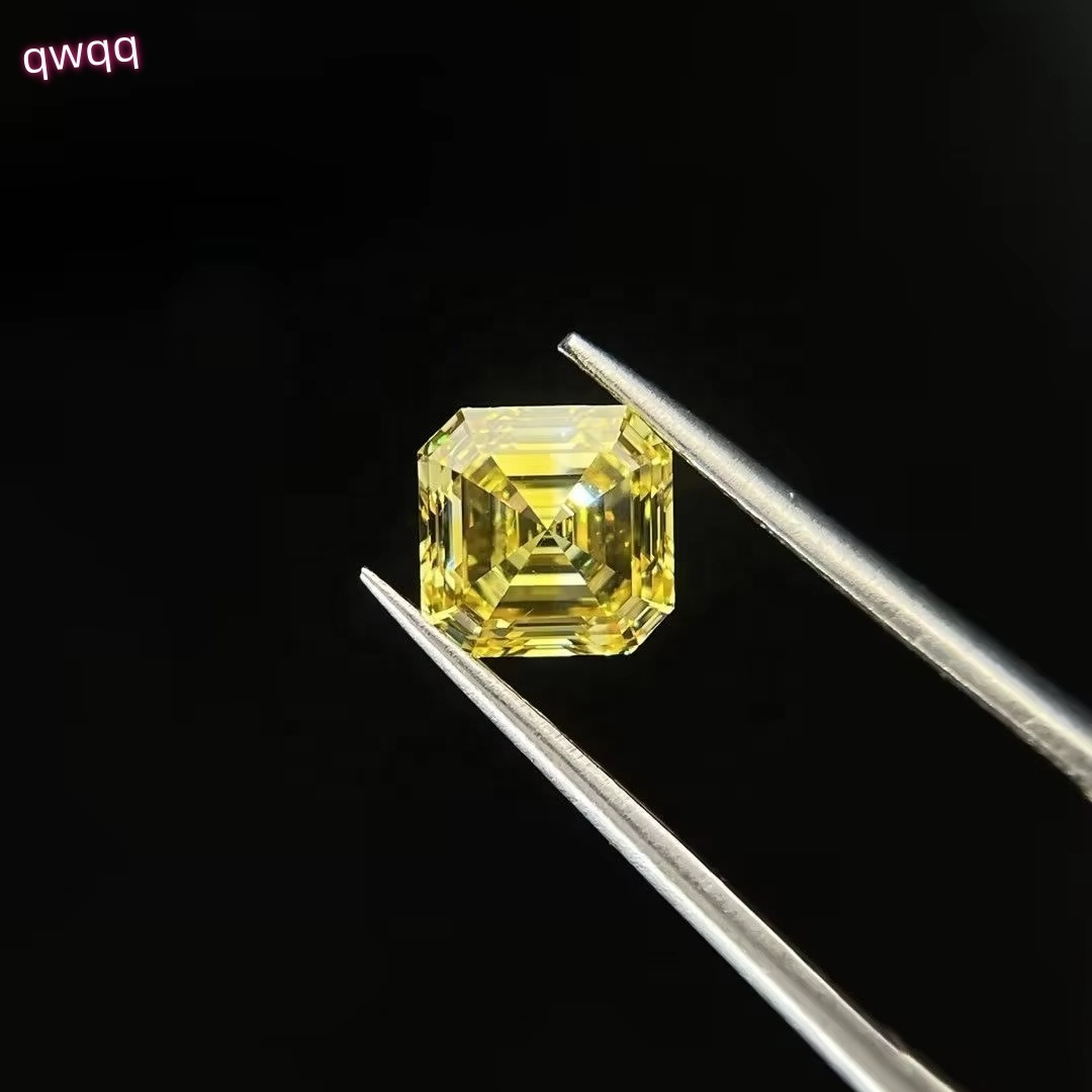Double Jewelry Vivid Yellow Asscher Lab Diamond 1ct 2ct 3ct 4ct with IGI Certificate HPHT CVD Certified Loose Lab Grown Diamond