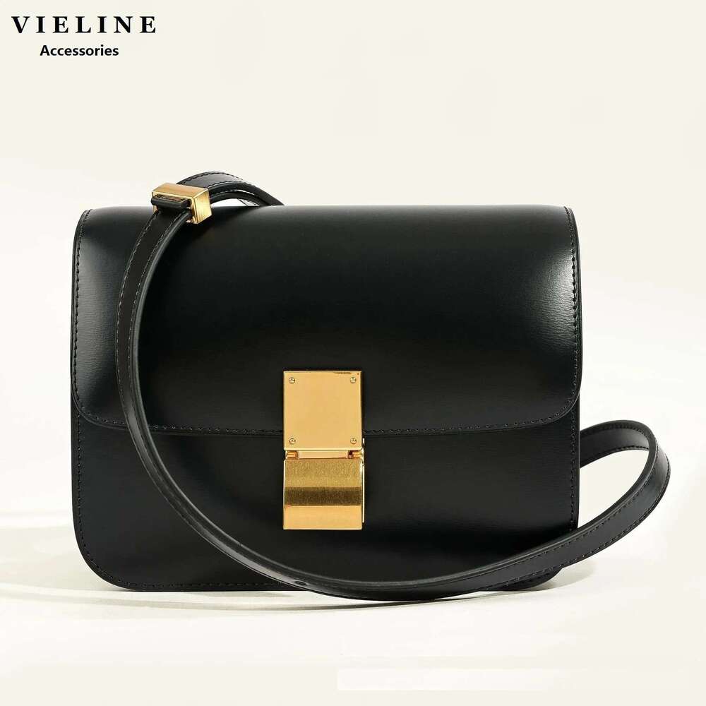 VIELINE Women's Retro Box Classic Small Square Shoulder Bag Messenger Female Real Leather Flap Handbag
