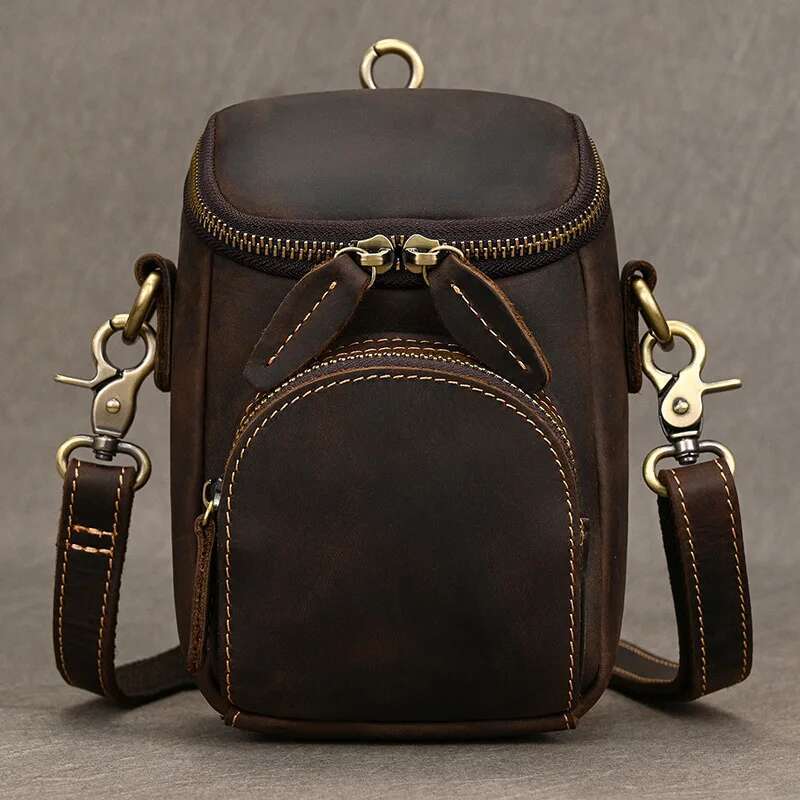 Vintage Leather Pack Men & Women Shoulder Fashion Multi-Pockets Waist Belt Bag For Travel Sports Hiking Cycling Running