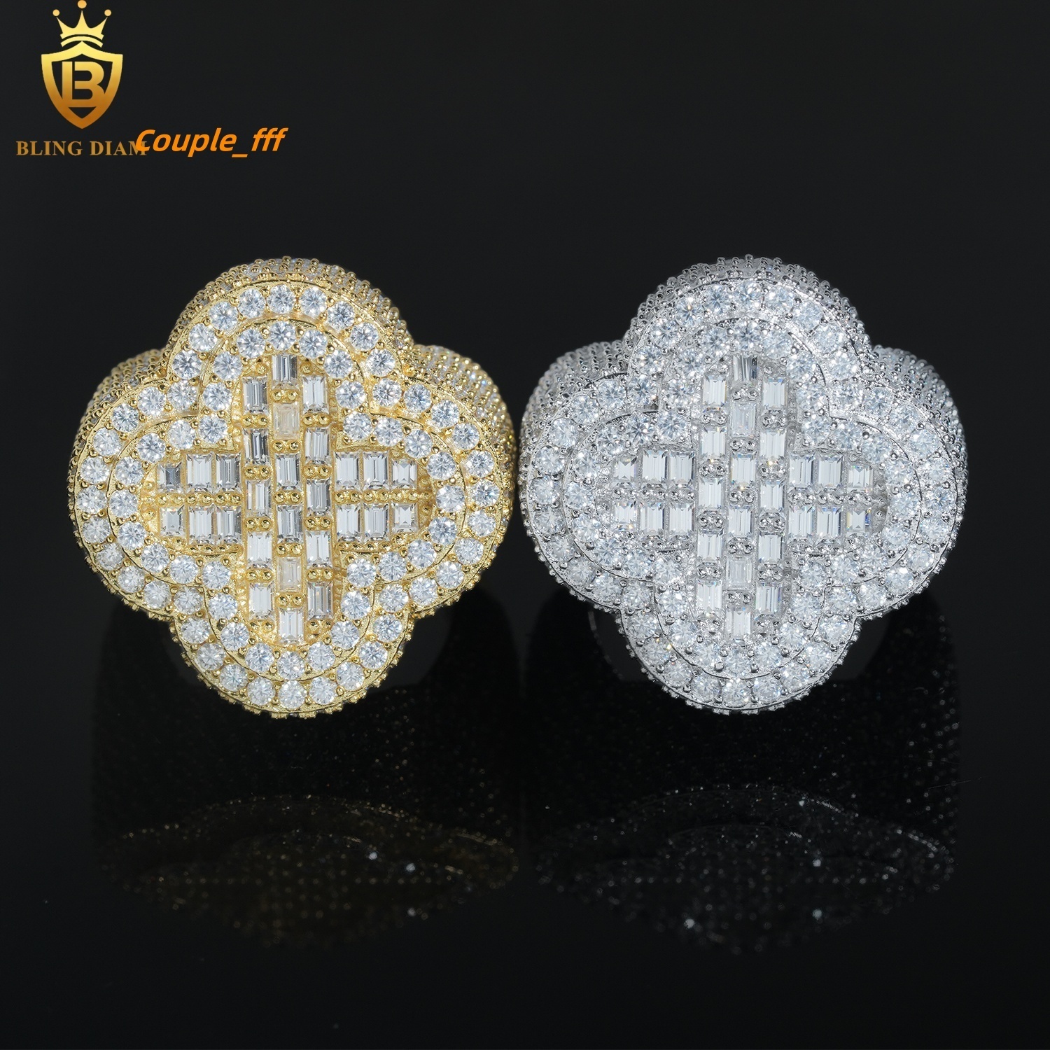 Hip Hop Jewelry 925 Sterling Silver Gold Plated Men Cuban Clover Rings Vvs Moissanite Iced Out Pass Diamond Tester