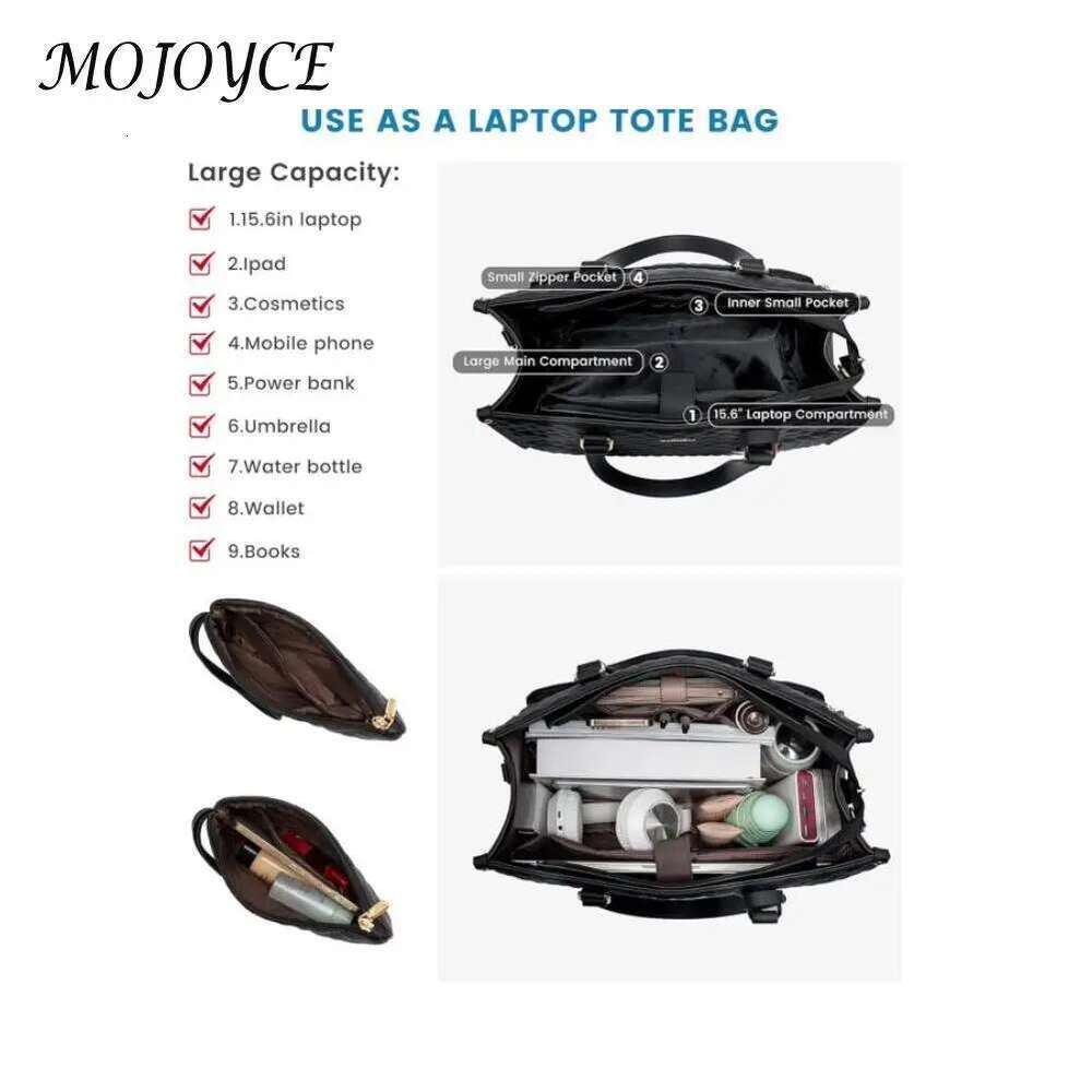 2-In-1 Tote 15.6 Inch Laptop With Insulated Lunch Compartment Multipurpose Large Capacity Shoulder Bag For Office