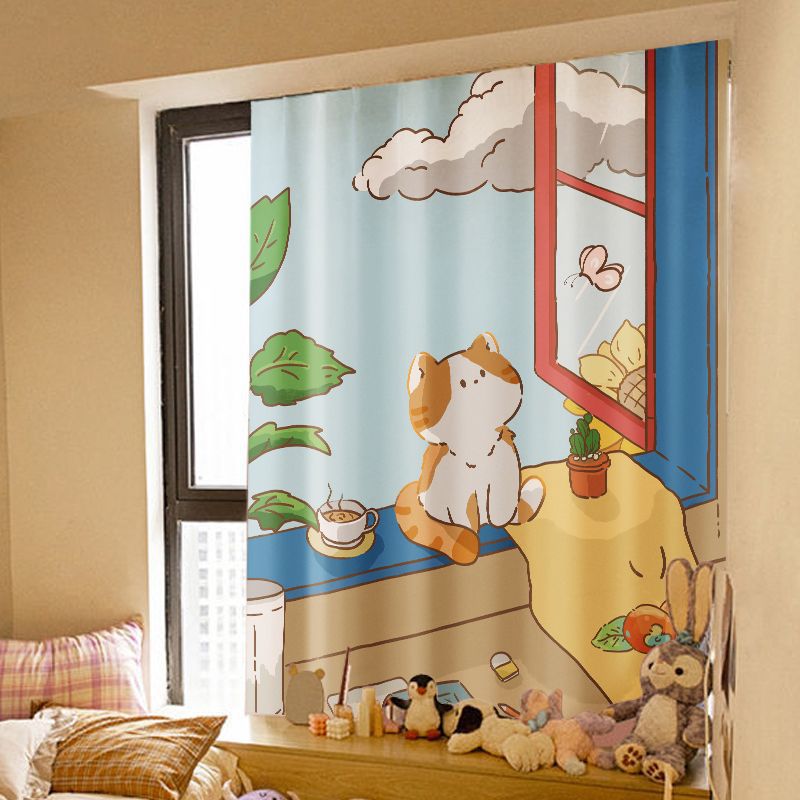 A821 digital printed Velcro curtain, punch-free installation of blackout cloth, simple cartoon small window shade for rental house