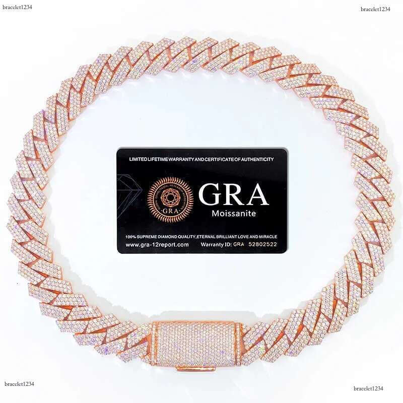 bracelet designer jewelry moissanite chain cuban k High Quality 3 Rows VVS Moissanite Dia Chain White Rose Gold Plated Hip-hop chains for men necklace