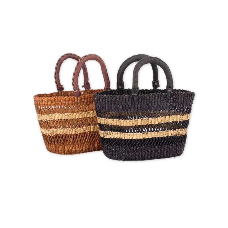 Ins Style Resort Beach Bag Straw Woven Handmade Water Bucket Vegetable Basket Women S Bag Rattan Vacation Beach Handbag KQ