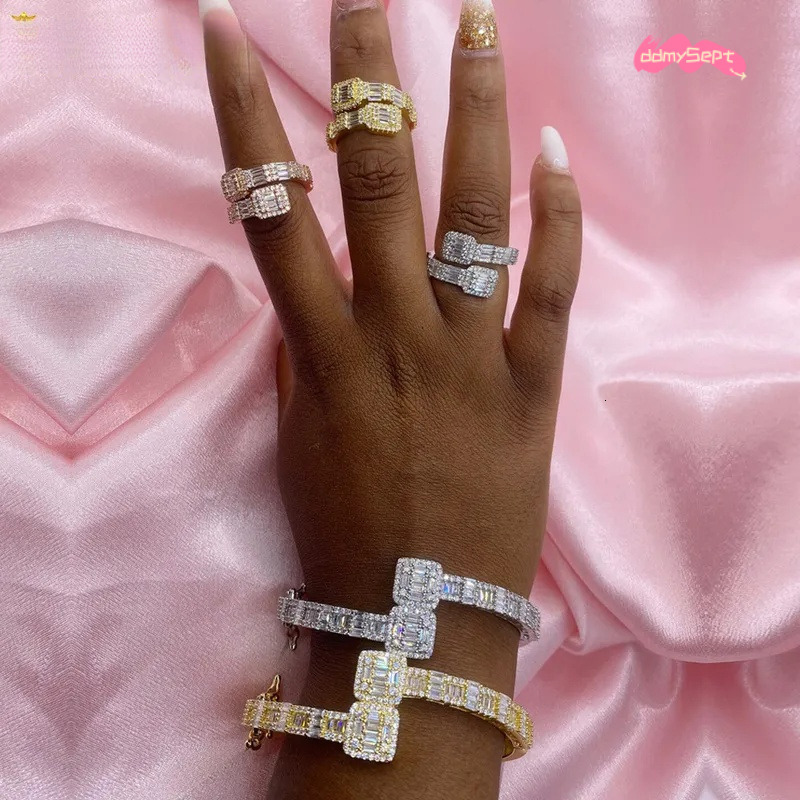 Iced Out Bangle Bracelet - Square Zircon Charm, Gold/Silver Color, Baguette , Hip Hop Jewelry for Men & Women ddmysept