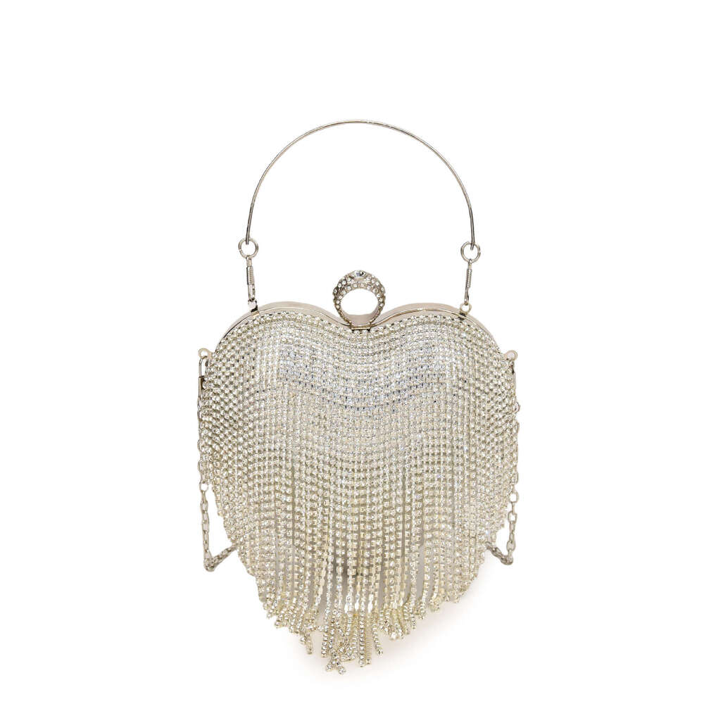 Diamond Studded Dinner Bag, Heart-Shaped Tassel Women's Party Handbag, Versatile Dress And Evening Outfit Bag
