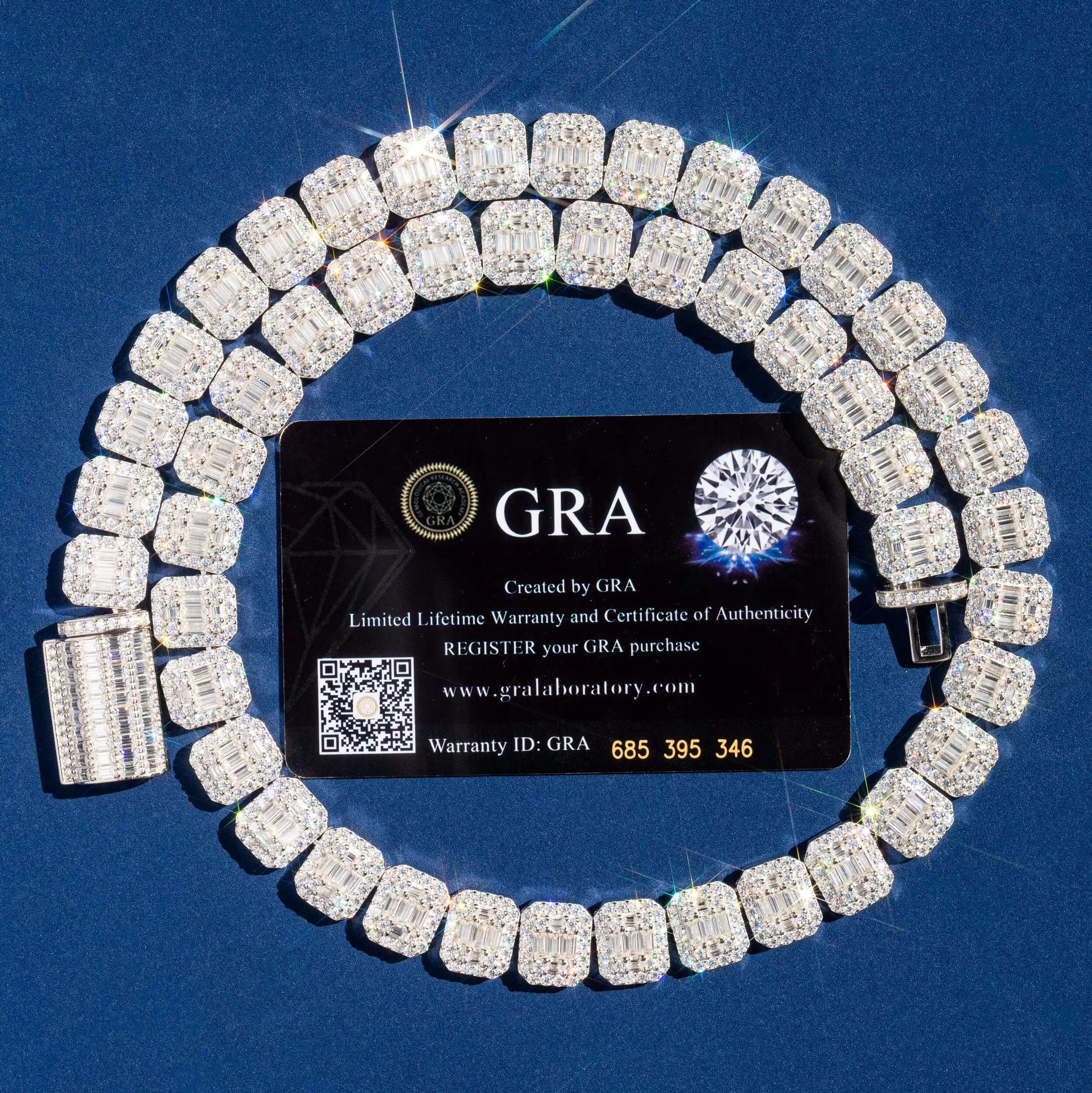 Pass Tester Custom Cuban Chain 925 Silver VVS Baguette Moissanite Hiphop Rapper Jewelry Iced Out Cuban Link Necklace