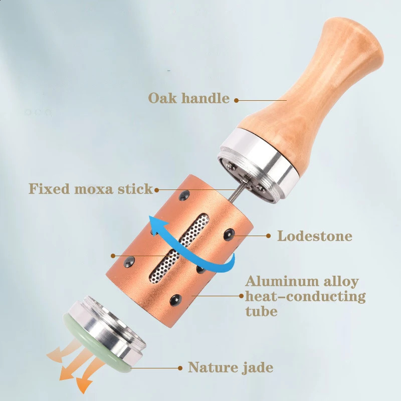 Jade Facial Beauty Massage Device Warm Moxibustion Rods Rotatable Lodestone Massager Moxa Stick Body Meridian Acupuncture Point 250418