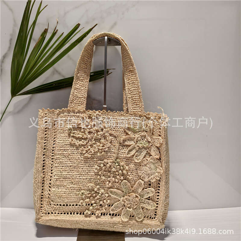 Ins Style Resort Beach Bag New French Lafite Grass Hand Woven Flower Bucket Bag For Women S Beach Vacation Single Shoulder Handbag KQ
