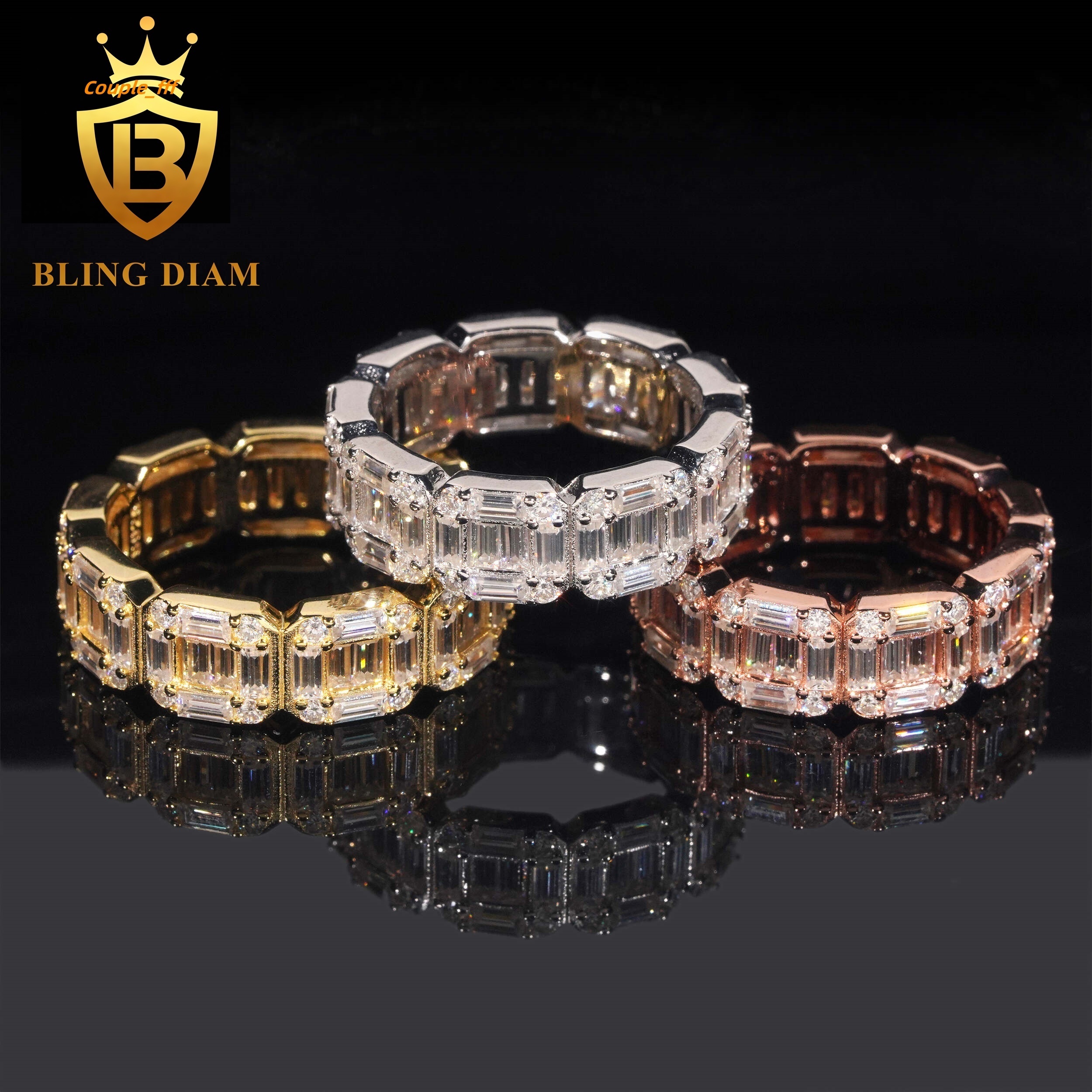 Pass Diamond Tester Vvs Moissanite Iced Out Hip Hop 925 Sterling Silver baguette Ring