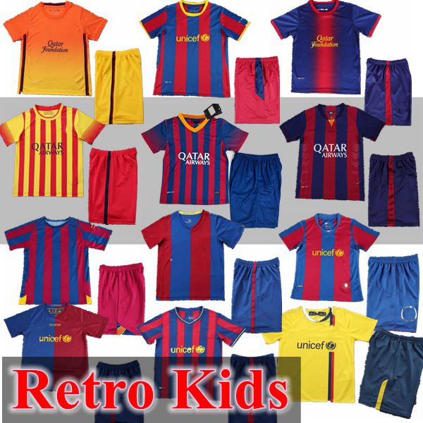 Retro kids kits BaRcAes BarcelonaSOCCER JERSEYS 05 06 07 08 09 10 11 1 2 13 14 15 16 17 football RONALDINHO RIVALDO INIESTA LBRAHIMOVIC ETO'O XAVI PUYOL JERSEY KITS