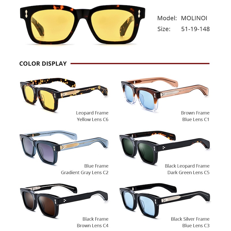 High Quality Designer Sunglasses jmm MOLINO Handmade Acetate Luxury Personalized Men UV400 Customized Logos or Prescription lenses Myopia Optical Fram