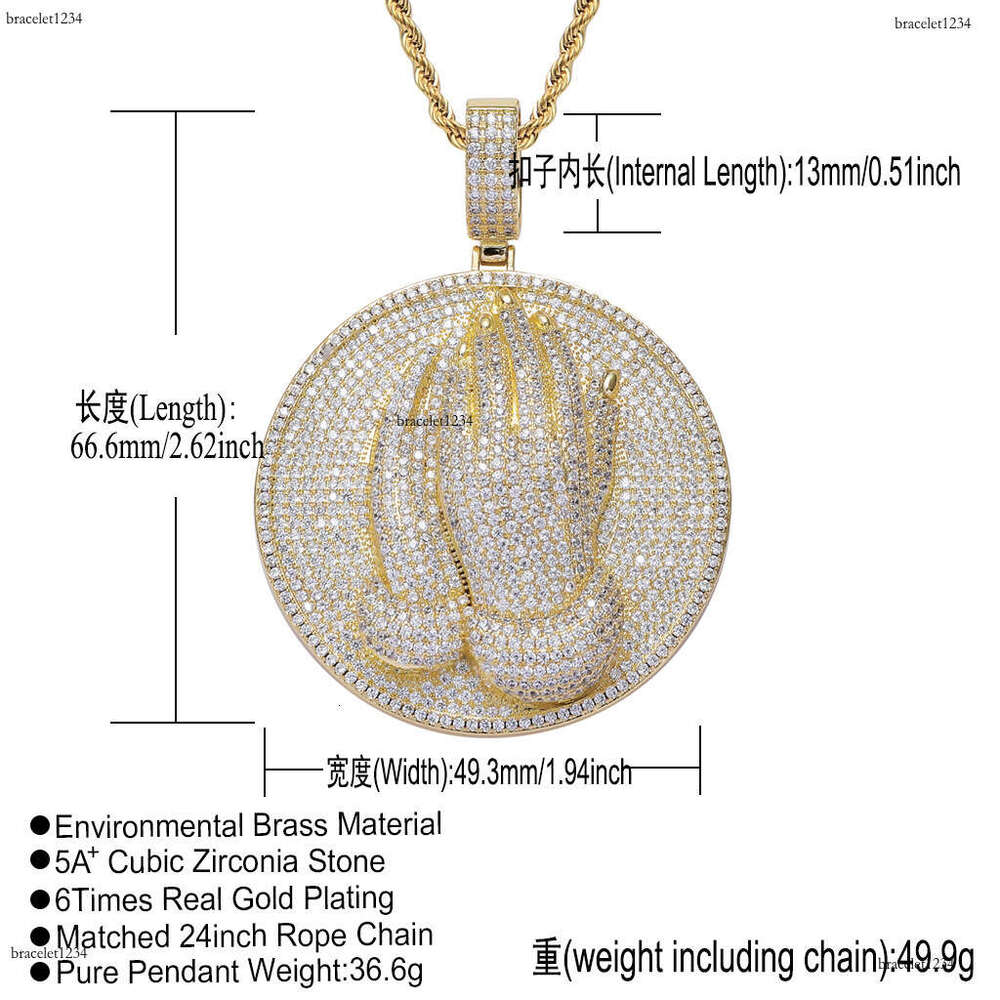 Luxury designer new Prayer Pendant Hip Hop Men Women Ice out VVS Moissanite necklace collarbone Chain with free shipping