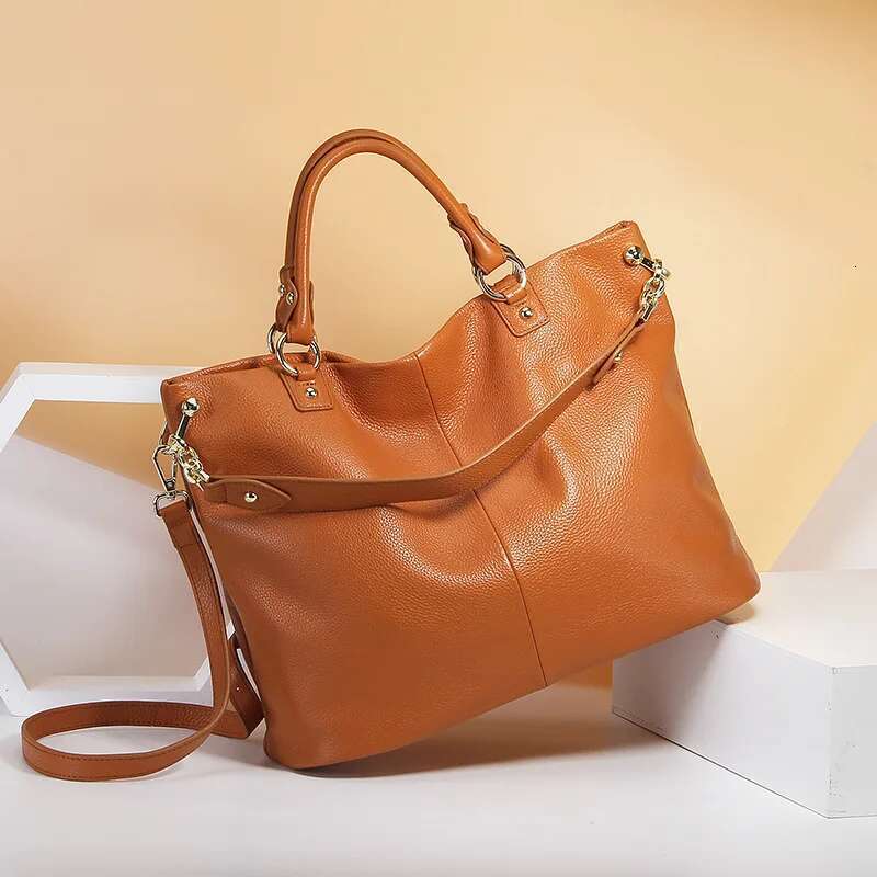 Zency Genuine Leather Brown Hobo Handbag Women Casual Tote Large Capacity Elegant Crossbody Messenger Purse Straps Bag Bag