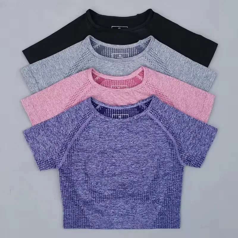 Seamless Yoga Short Sleeve Workout Tops For Fiess Gym Crop Top Athletic Sport T Shirt Women Sportswear
