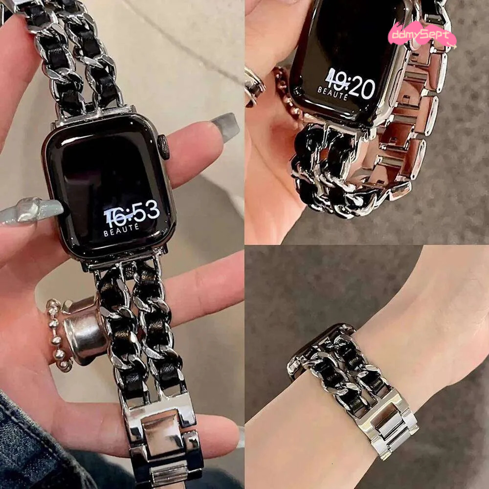 Metal Leather Apple Watch Band Designer Gold Strap for iWatch mm Series Ultra SE H11.21 ddmysept