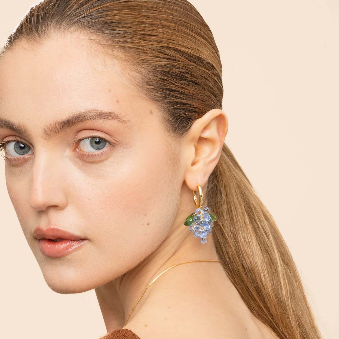 Vintage Crystal Beads Colorful Grape Earrings for Women Fashion Hoop Dangle Earring With gold plated Jewelry Wholesale