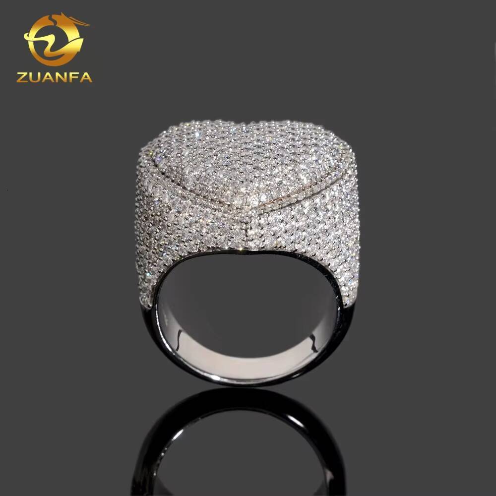 Ready to Ship Heart Shape Hip Hop Rapper VVS Moissanite Fine Jewelry Diamond Iced Out Jewelry 925 Silver Ring for Men
