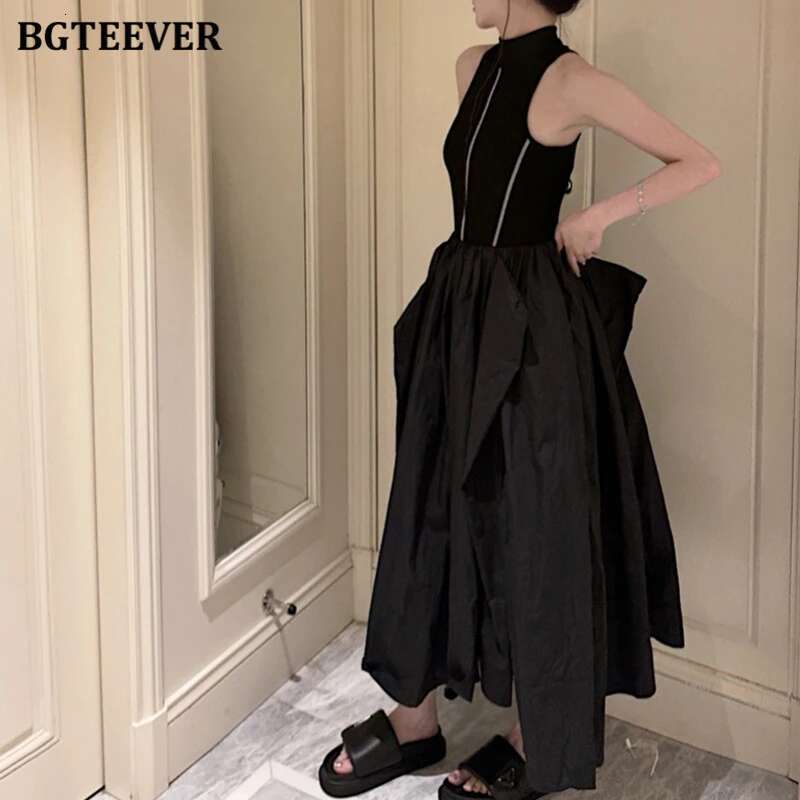BGTEEVER Stylish Patchwork Sleeveless A-Line Fashion Slim Waist Women Vest Dress Spring Summer Ladies Vestidos