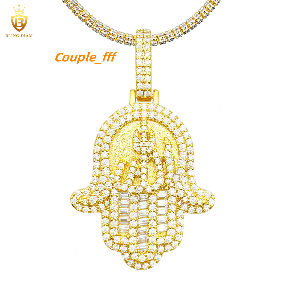 Wholesale Price GRA Certificate Hip Hop Jewelry 925 Sterling Silver Iced Out Moissanite Hamsa Hand Pendant