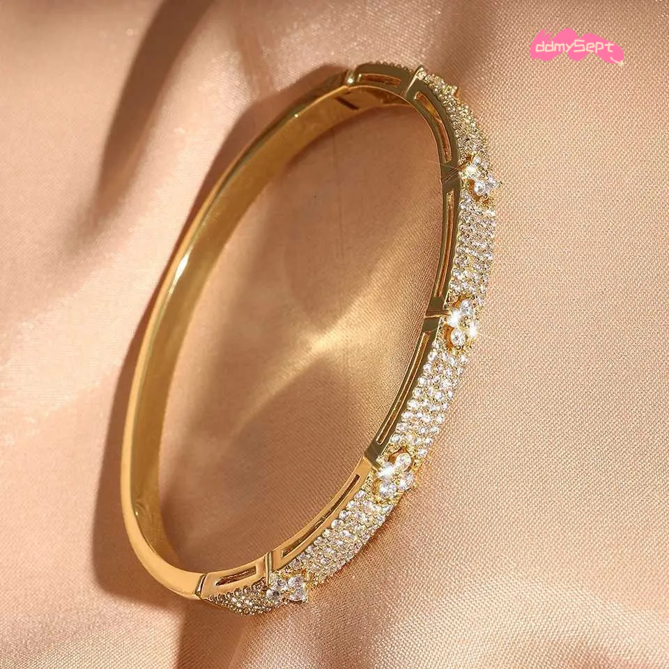 Zircon Bangle Bracelet Open Brass Flower Design Cuff for Women Exquisite Wedding Party Jewelry Gift H11.21 ddmysept