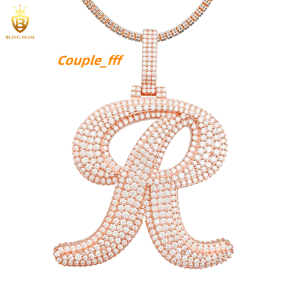 GRA Certificate Charm Necklace Diamond VVS Moissanite Custom Initial Letter R Pendant 925 Sterling Silver