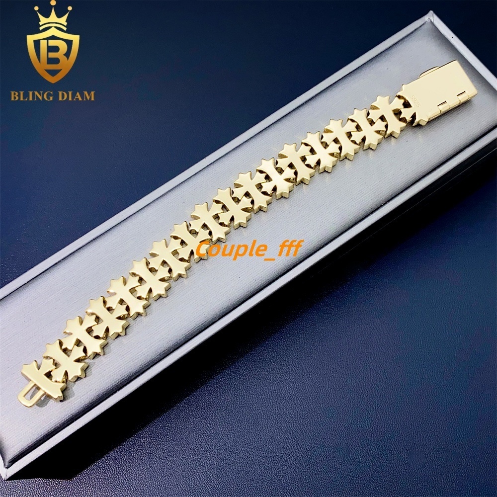 Blingdiam Jewelry Custom Hip Hop 16mm VVS Moissanite Bangle Fashion Cross Design Bracelet for Men Women